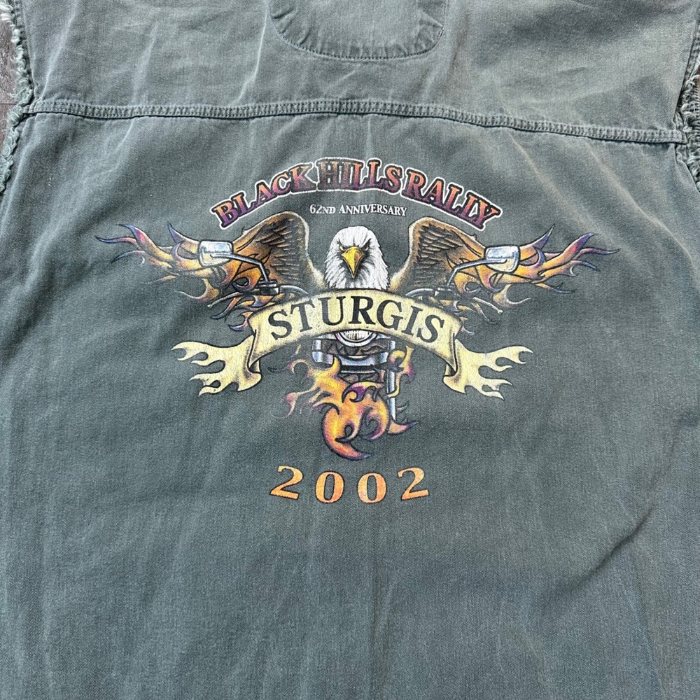 Vintage Sturgis 2002 Black Hills Rally Denim Vest Men's L Biker Cut-Off Shirt